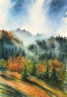 Góry , jesień i mgła , 56x38cm